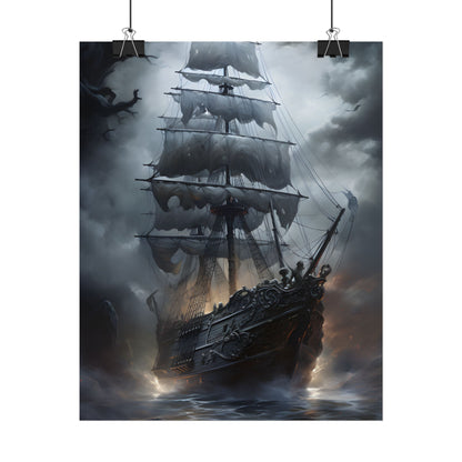 Ghostly Pirate Sails: Abandoned Ship at Sea - Poster