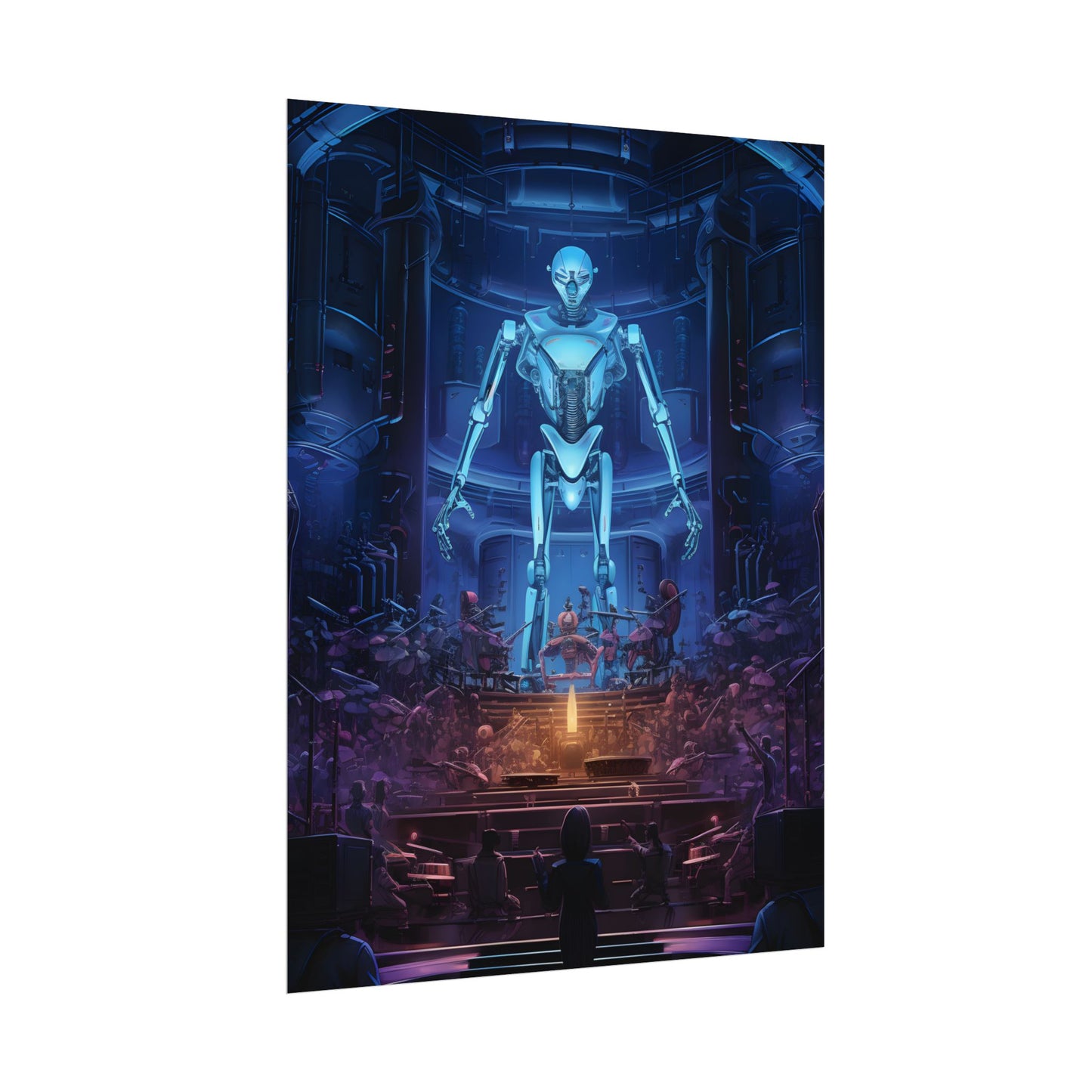 Mechanical Harmony: Black & Grey Robot Orchestra Symphony - Poster