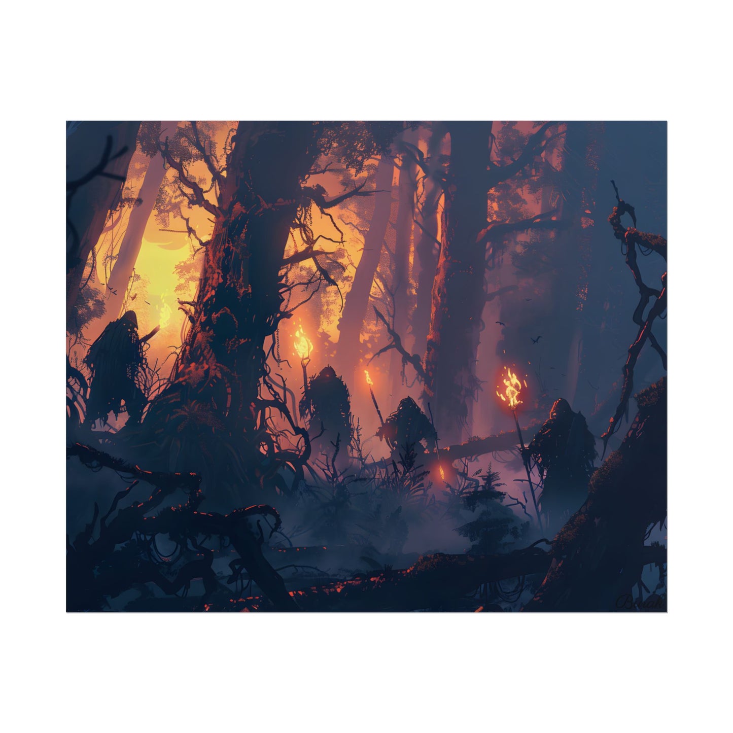 Forest Gathering at Sunset: Peaceful Woodland Scene - Poster