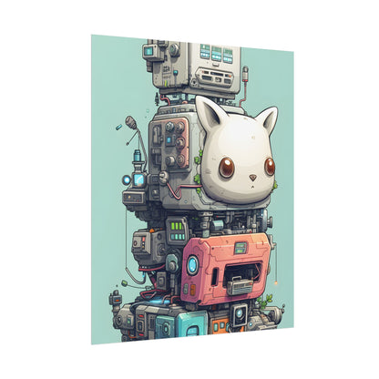 Mysterious Pixel Pets in Futuristic Room: Cyberpunk Artwork - Poster