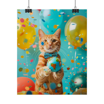 Charming Whiskers: Cat in Bow Tie with Mini Flag - Poster