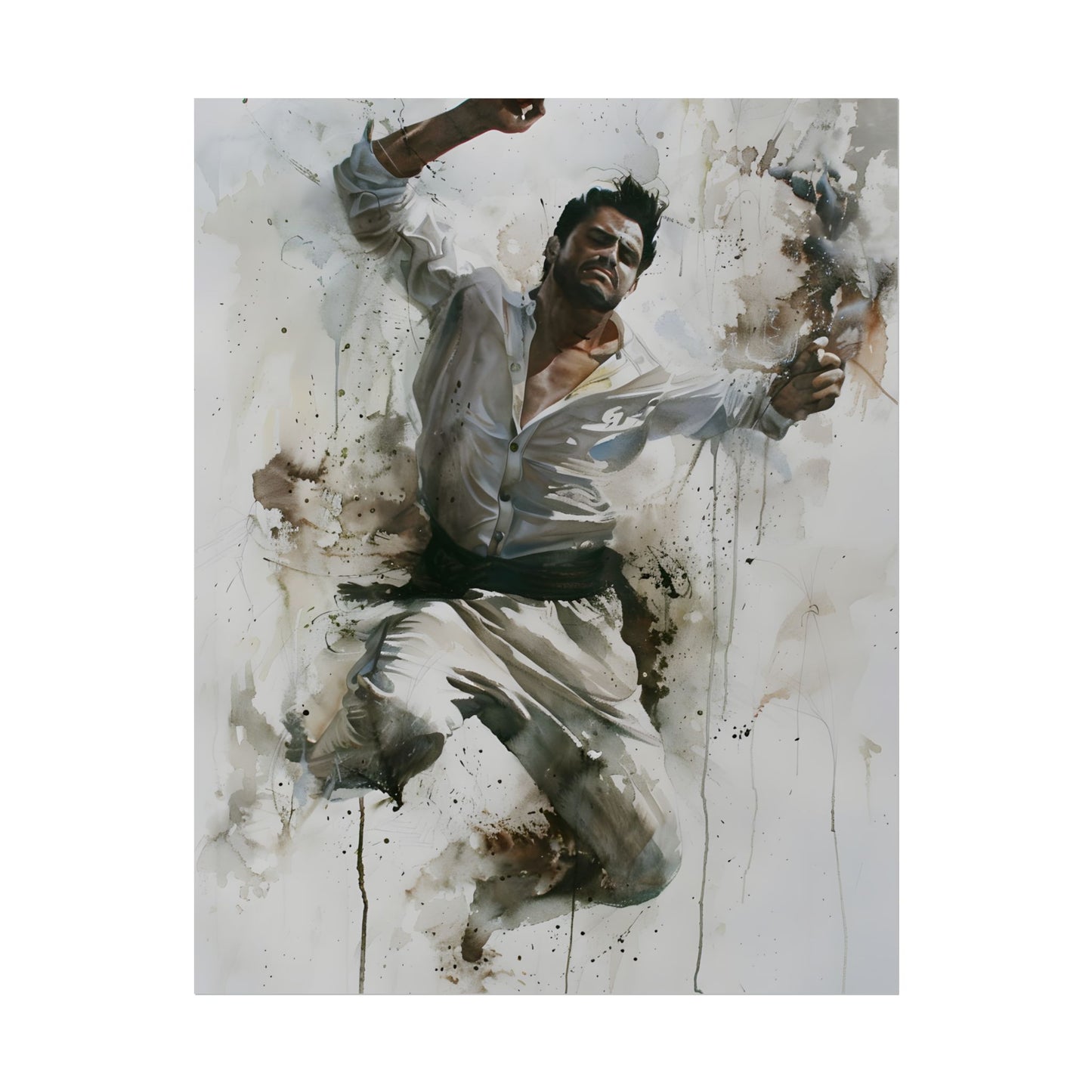 Watercolor Artwork: Man Dancing in Dynamic Movement - Poster