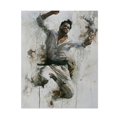 Watercolor Artwork: Man Dancing in Dynamic Movement - Poster