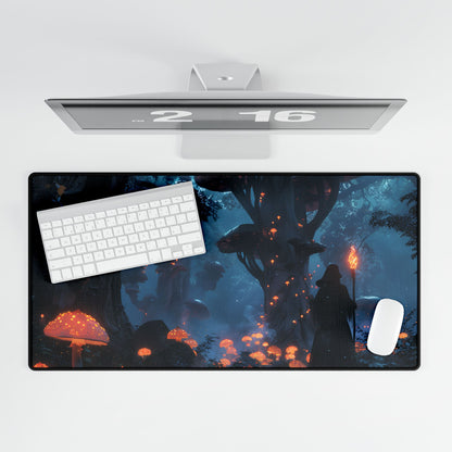 Mystical Forest Encounter: Vibrant Witch Artwork - Desk Mat