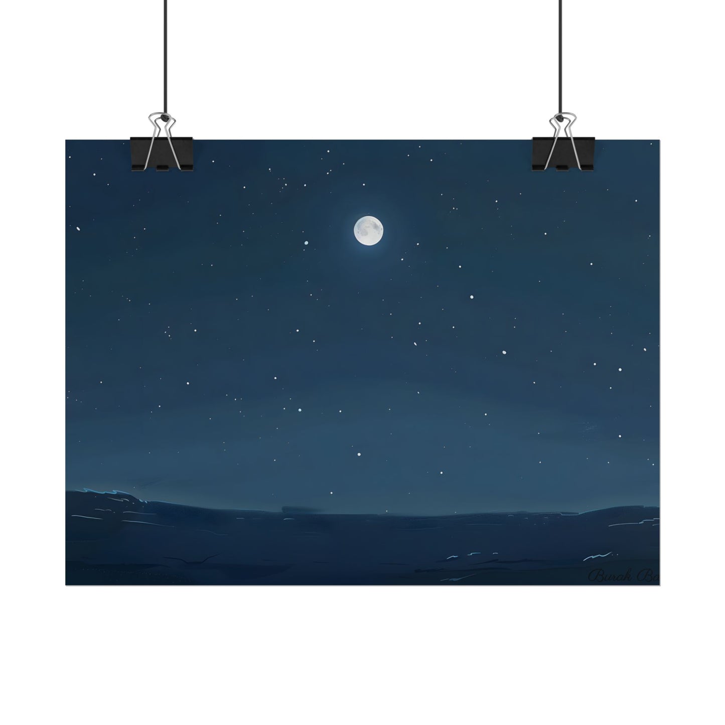 Starry Night Sky: Minimalist Beauty in Blue - Poster