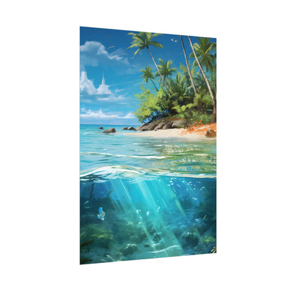 Tropical Island Paradise: Serene Hut and Beach Scene - Poster