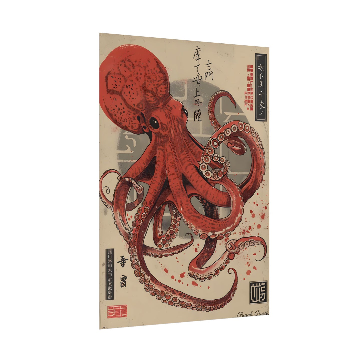 Stylized Japanese Octopus: Muted Watercolor Artwork - Poster