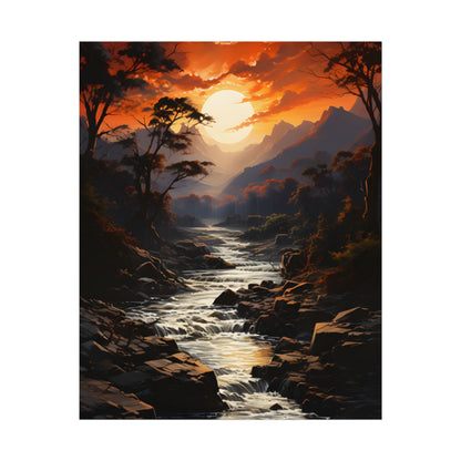 Breathtaking Waterfall: Impressionist Oil Painting in Serene Atmosphere - Poster