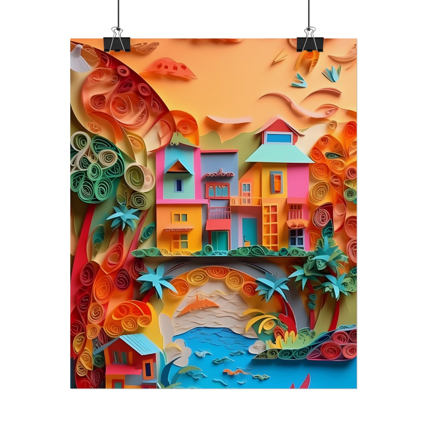 Eye-Catching Beach Paper Quilling: Quilled Landscape Artwork - Poster