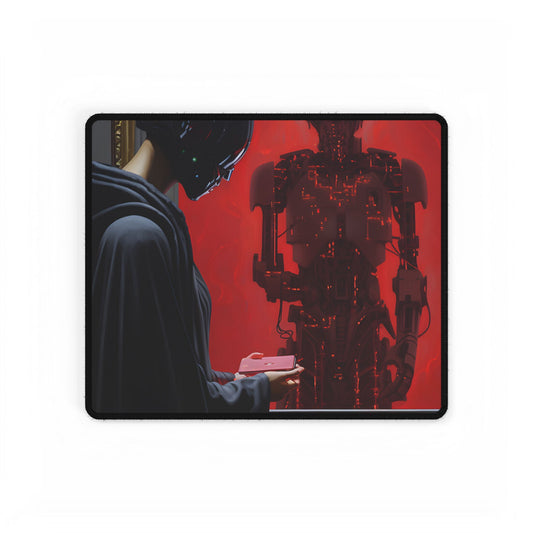 Robotic Art Heist: Museum Thief in Neon Black - Desk Mat