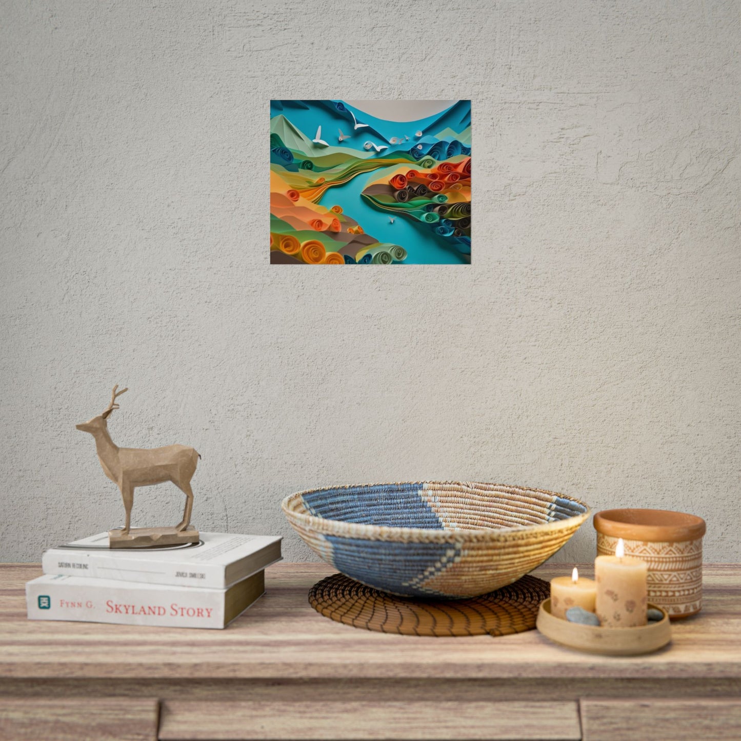 Magical Beach Paradise: Peaceful Paper Quilling Art - Poster