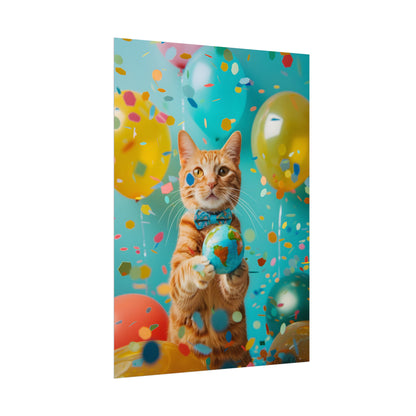 Charming Whiskers: Cat in Bow Tie with Mini Flag - Poster
