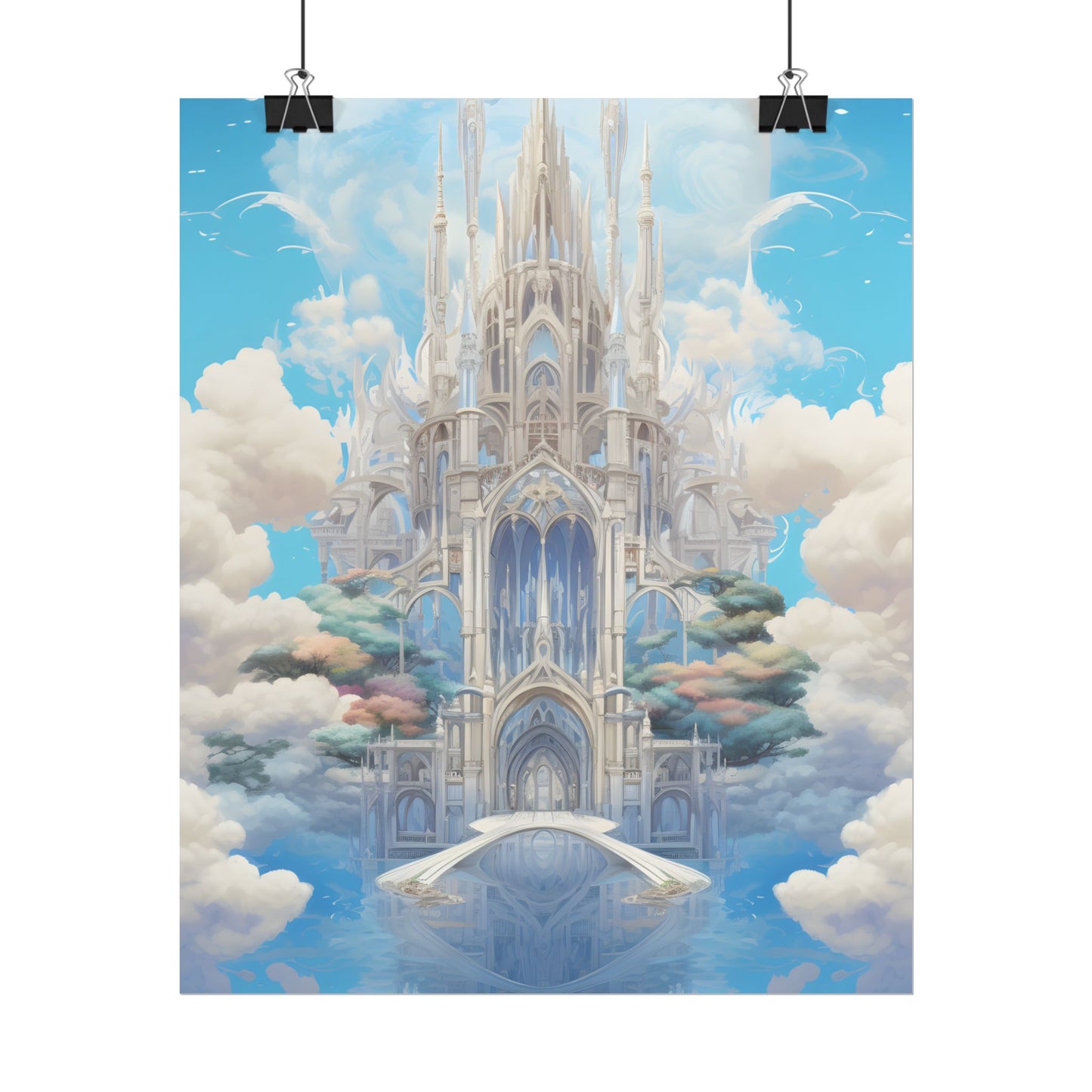 Floating City in Celestial Clouds: Fantasy Artwork - Poster