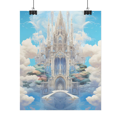 Floating City in Celestial Clouds: Fantasy Artwork - Poster
