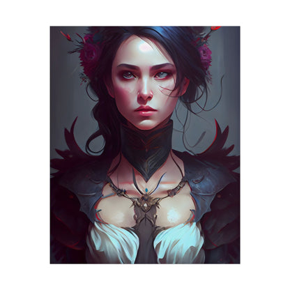 Enchanting Female Portrait: Elegant Black Dress Artwork - Poster