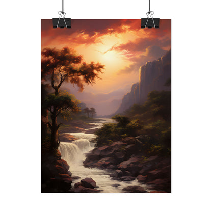 Breathtaking Waterfall Oil Painting: Meticulous Artwork - Poster