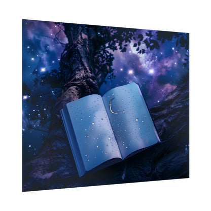 Mystical Night Sky: Celestial Dreams with Crescent Moon and Stars - Poster