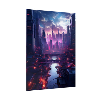 Dystopian Cyberpunk Cityscape: Neon Futuristic Artwork - Poster