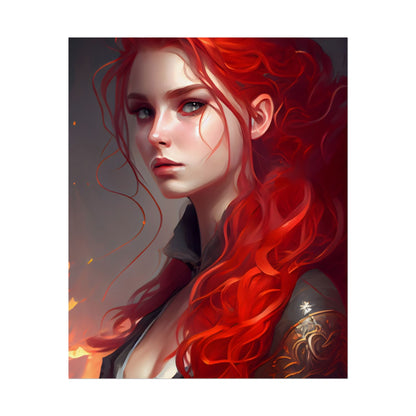 Composed Redhead: Elegant Portrait in Vibrant Red - Poster