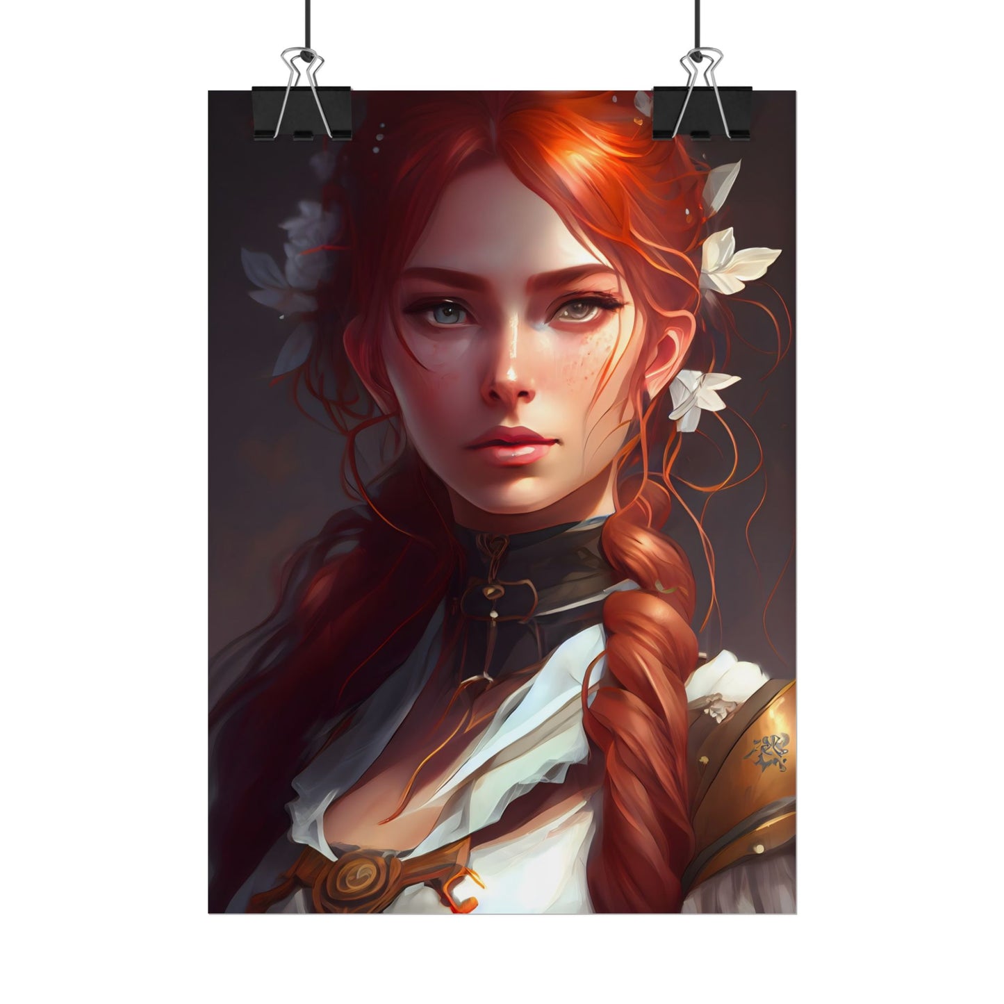 Elegant Redhead Portrait: Dark Background Artwork - Poster
