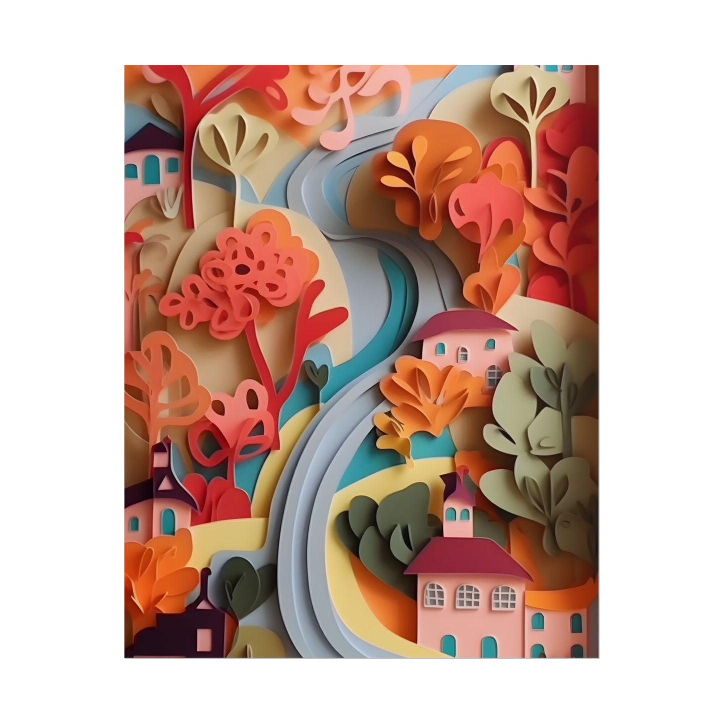 Intricate European Landscape: Paper Quilling Artwork - Poster