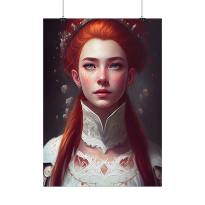 Soft Glow Redhead Portrait: Elegant Female Artwork in Dress - Poster