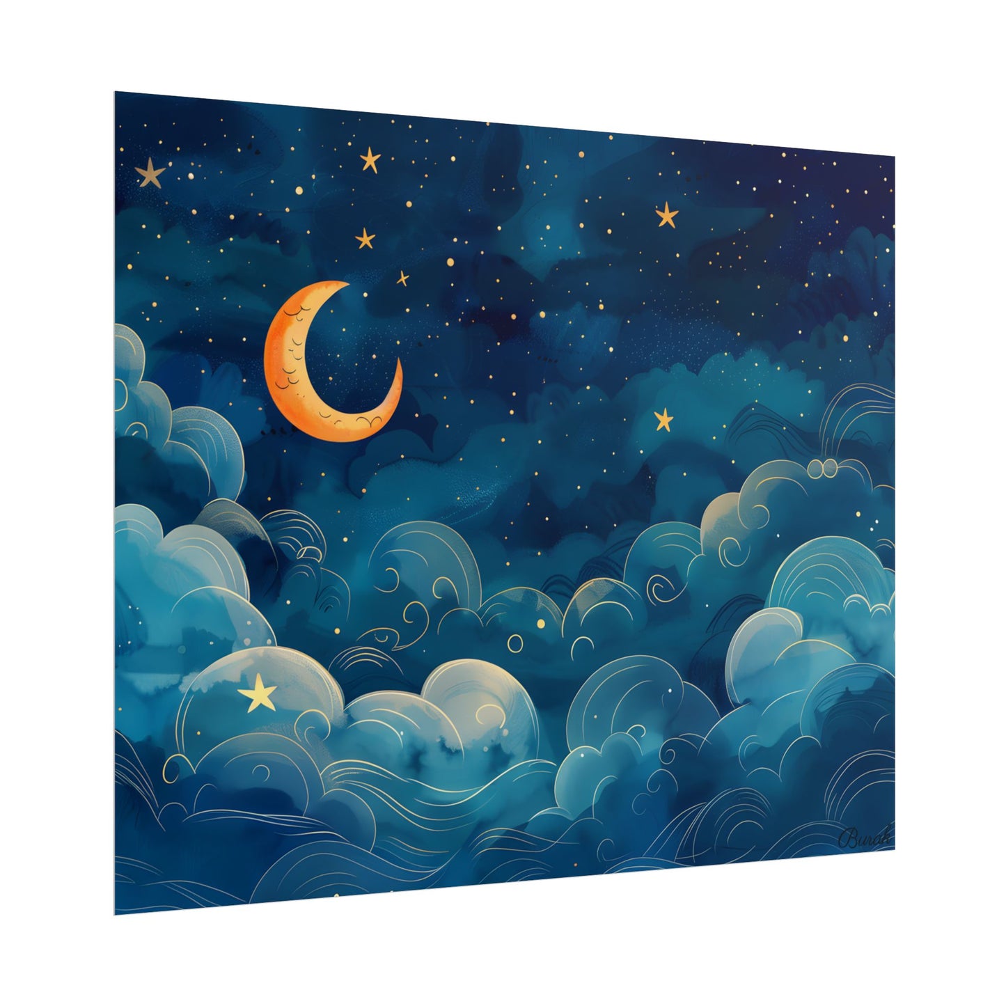 Whimsical Dreamy Night Sky: Small Town Illuminated by Pastel Stars - Poster