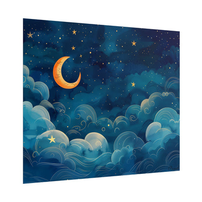 Whimsical Dreamy Night Sky: Small Town Illuminated by Pastel Stars - Poster