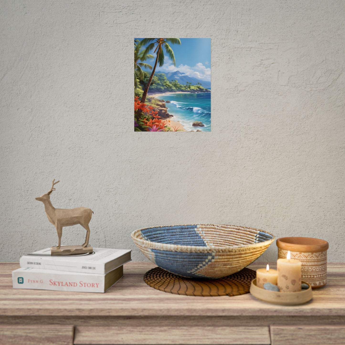 Tropical Paradise: Serene Island Oasis in Tranquil Blue Skies - Poster
