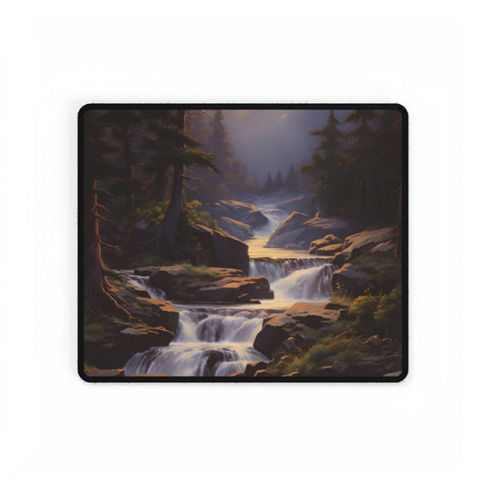 Breathtaking Waterfall: Impressionist Oil Painting in Nature - Desk Mat
