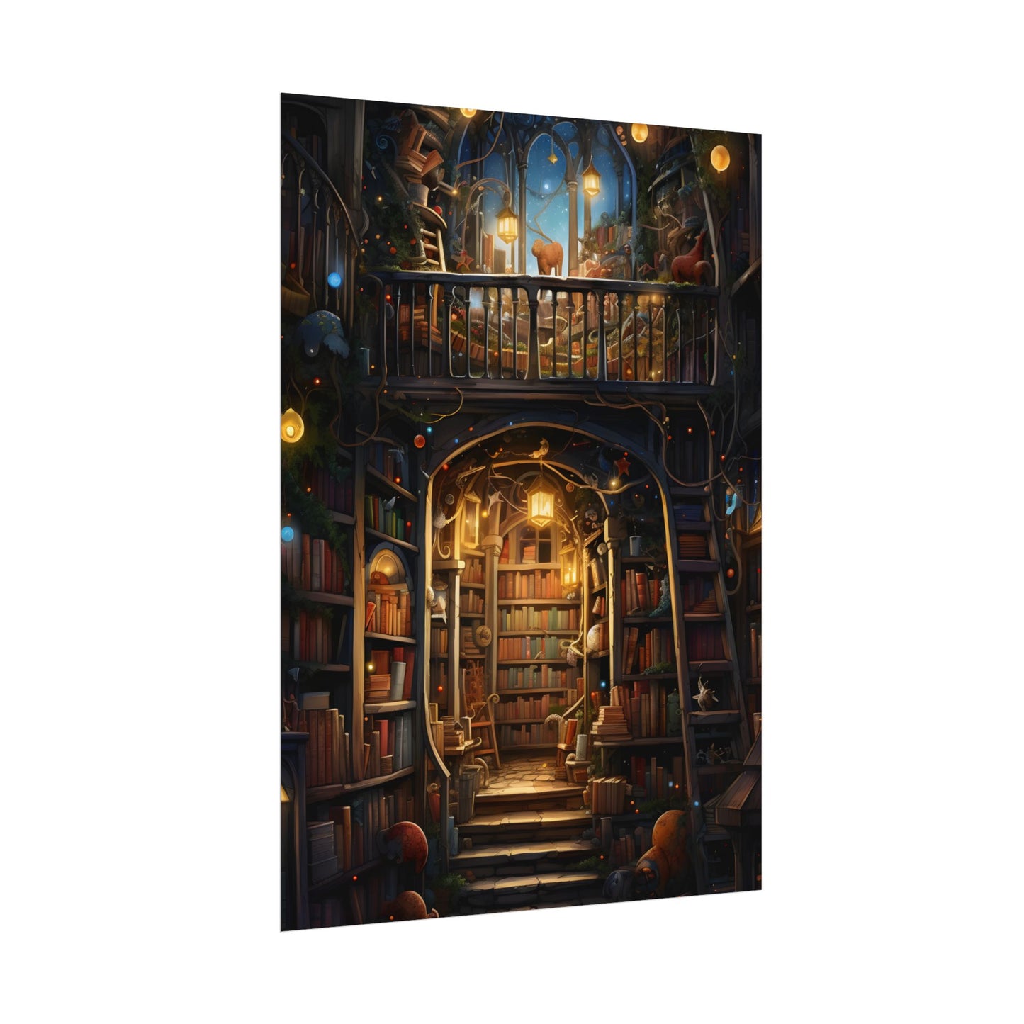 Magical Bookshop Art: A Serene & Enchanting Scene - Poster