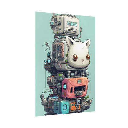 Mysterious Pixel Pets in Futuristic Room: Cyberpunk Artwork - Poster