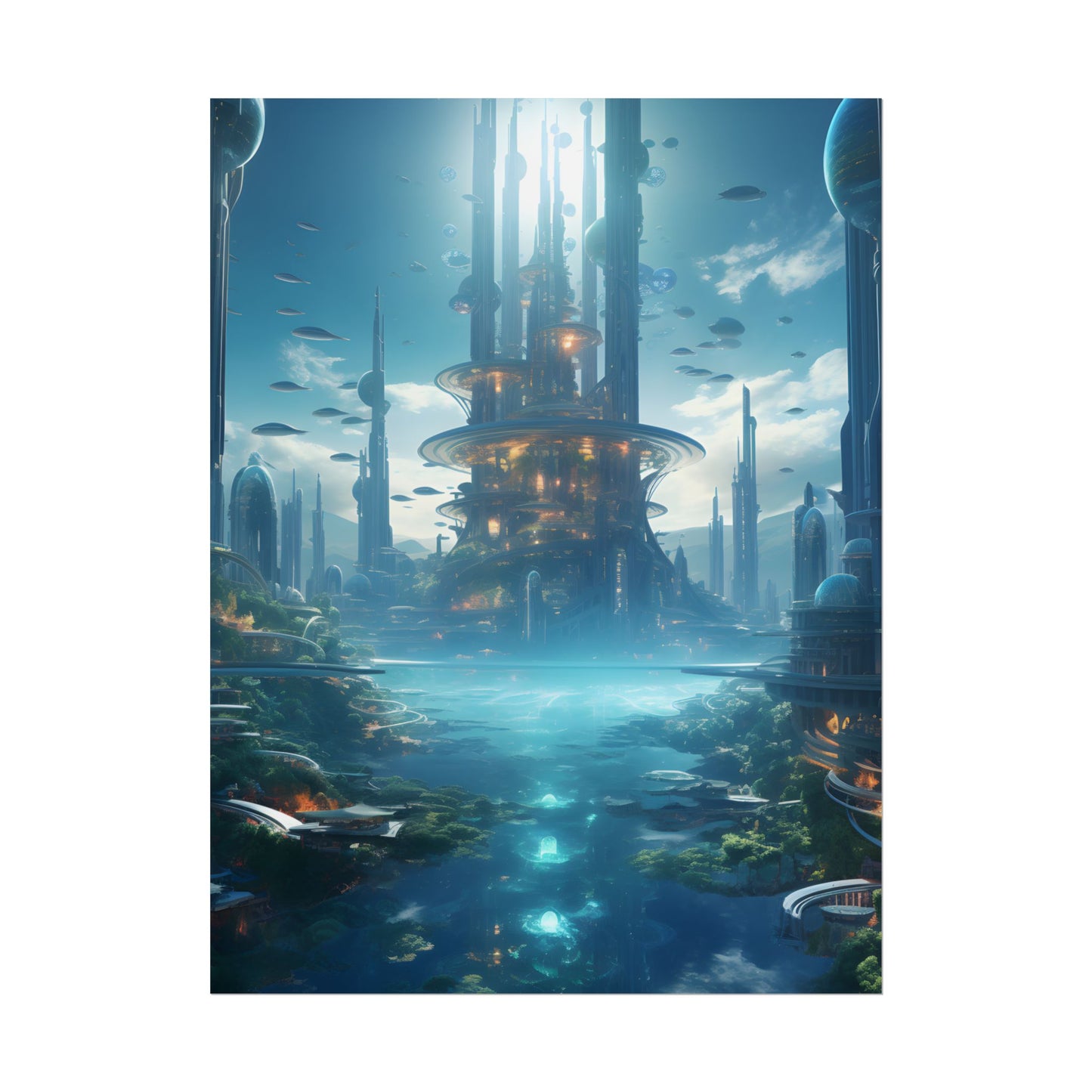 Underwater Futuristic City: Submerged Metropol Digital Artwork - Poster