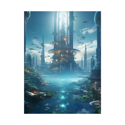 Underwater Futuristic City: Submerged Metropol Digital Artwork - Poster