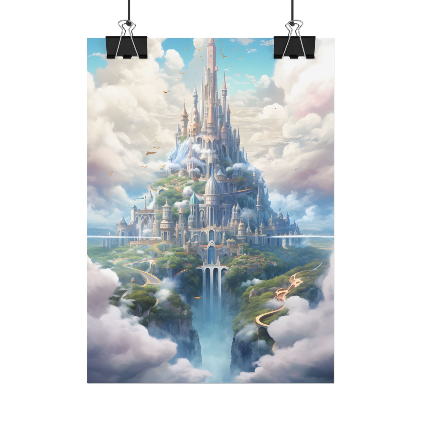 Floating City in Celestial Fantasy Realm: Whimsical Artwork - Poster