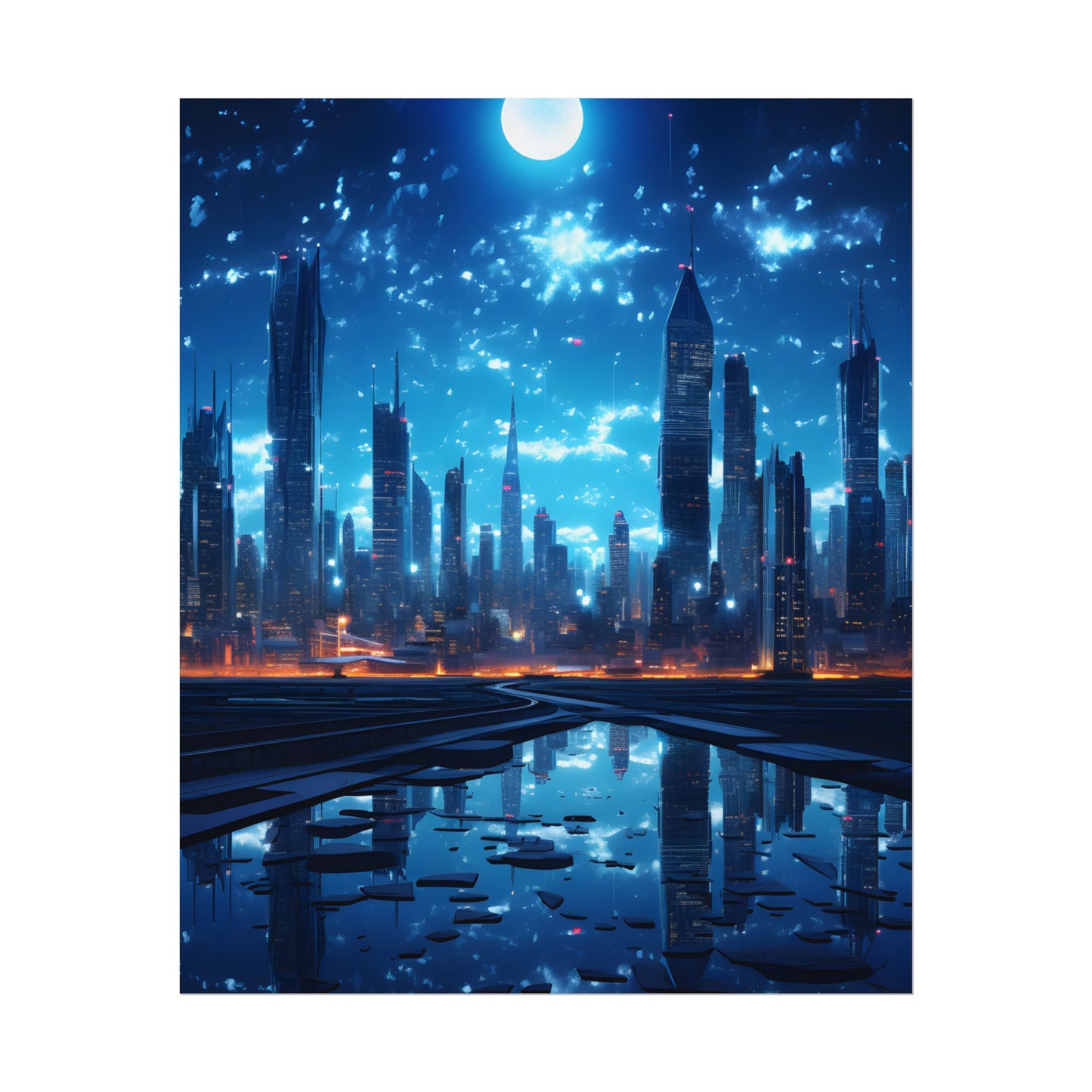 Cyberpunk Night: Quiet Cityscape Digital Art - Poster