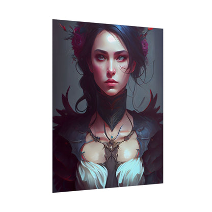 Enchanting Female Portrait: Elegant Black Dress Artwork - Poster