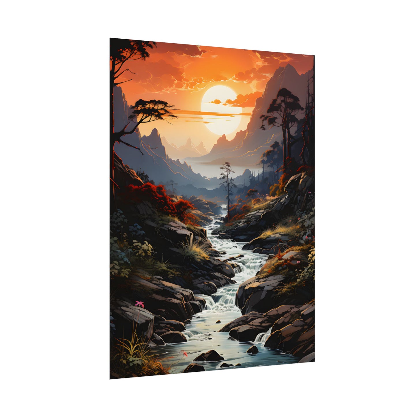 Breathtaking Waterfall: Vibrant Oil Painting Art - Poster