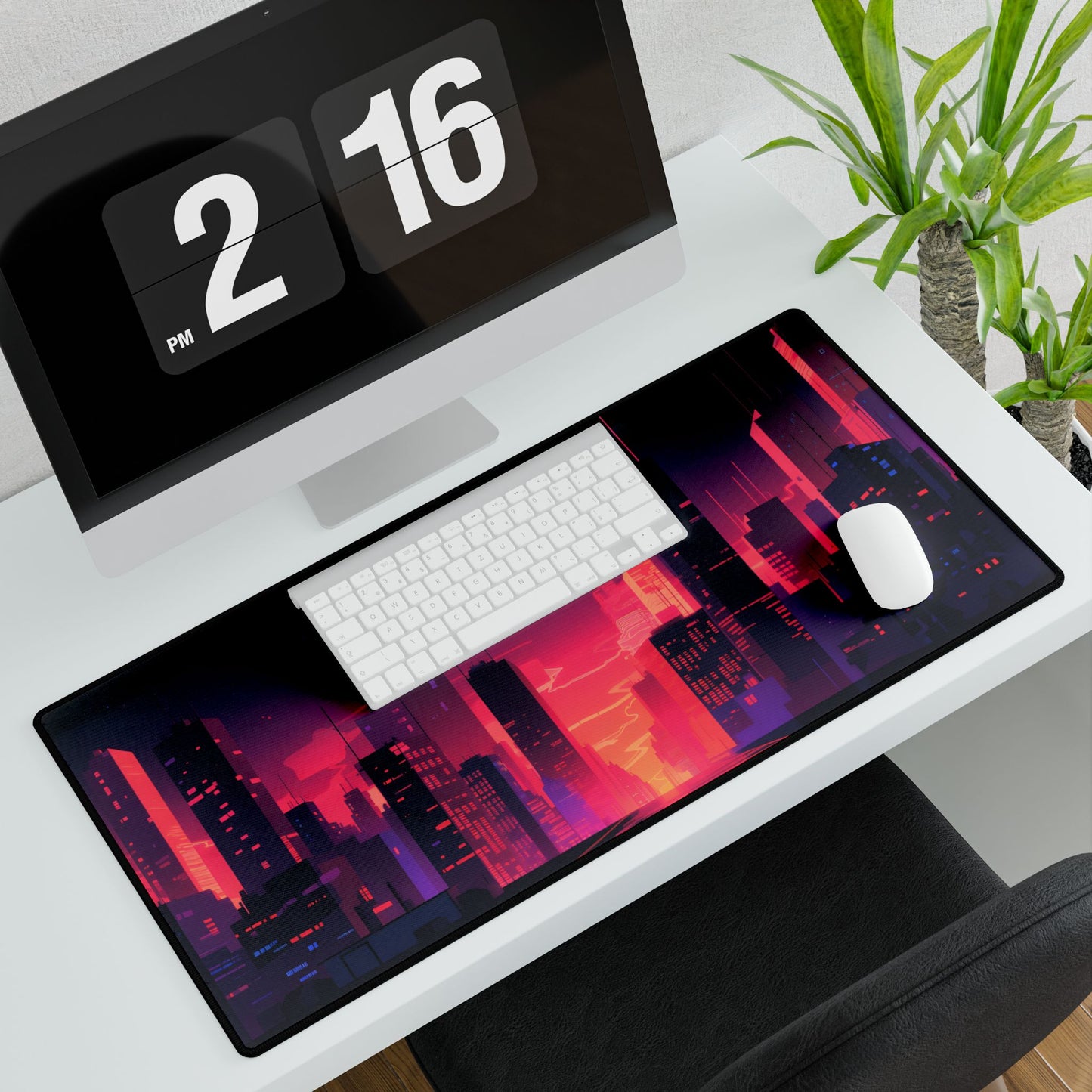 Cyberpunk Night City: Melancholic Digital Artwork - Desk Mat