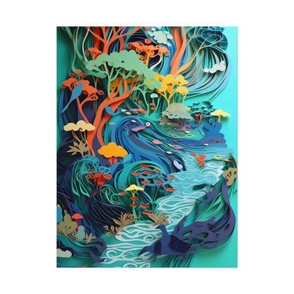 Vibrant Paper Quilling Beach Landscape: Relaxed Summer Art - Poster