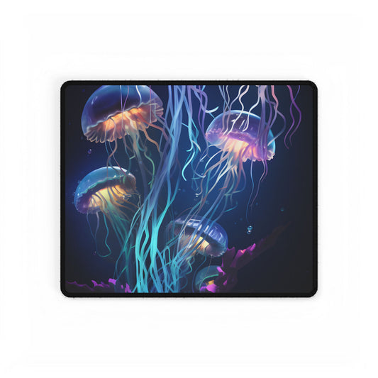 Bioluminescent Oceanic Ballet: Underwater Dance Art - Desk Mat