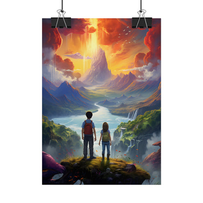 Girl, Boy, Meadow: A Peaceful Cloudy Day Artwork - Poster