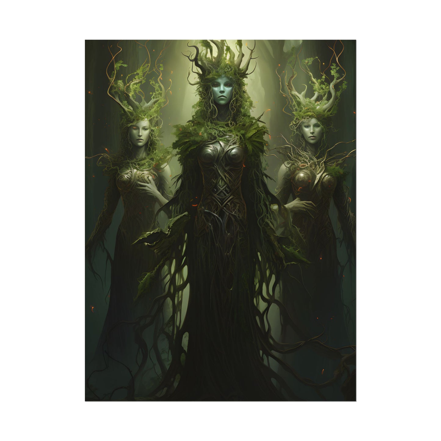 Mystical Forest Guardians: Ancient Tree Spirits Digital Art - Poster