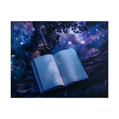 Mystical Night Sky: Celestial Dreams with Crescent Moon and Stars - Poster