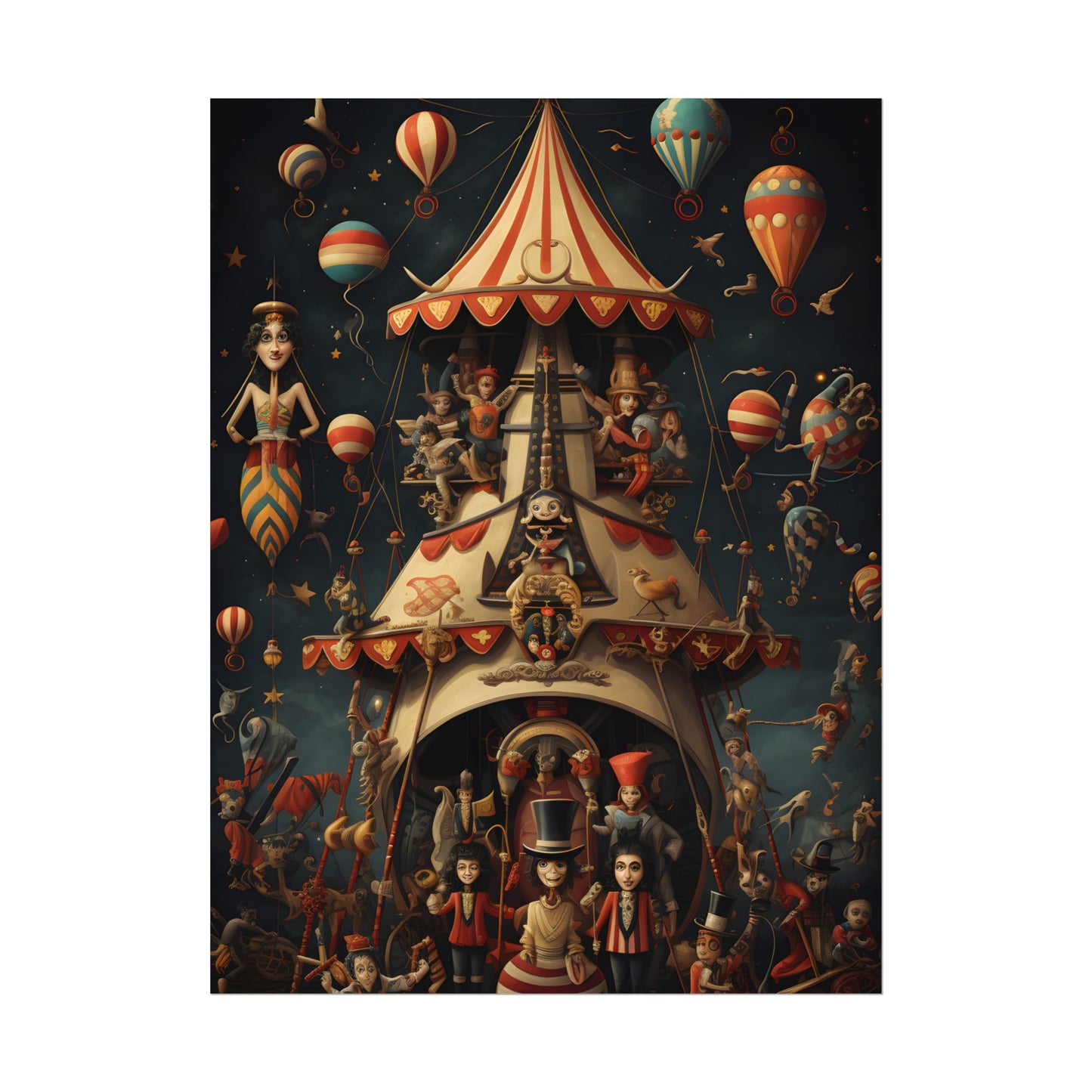Whimsical Clockwork Circus: Fantastical Artwork in Vibrant Colors - Poster