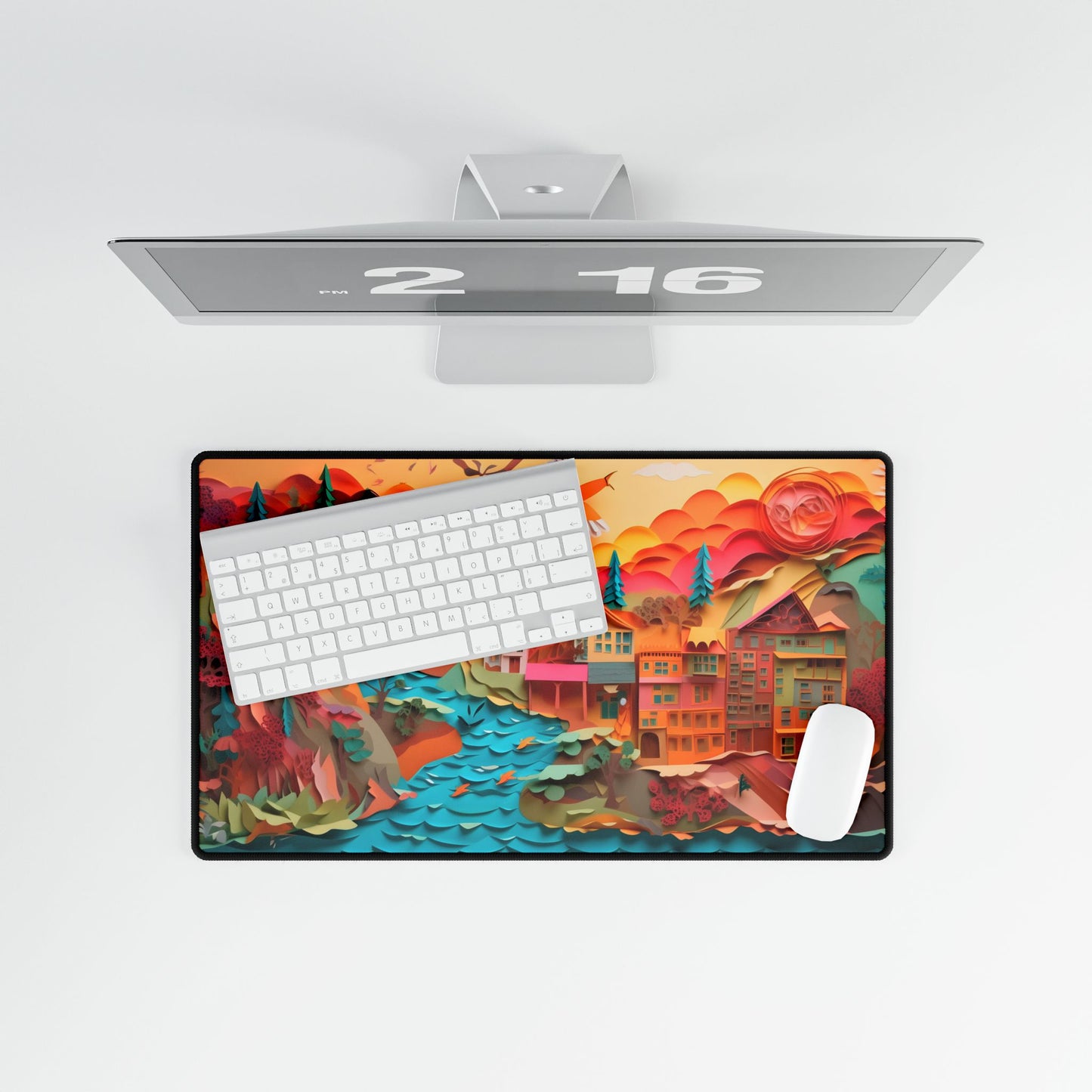 Magical Beach Quill: Vibrant Paper Art of Tropical Paradise - Desk Mat