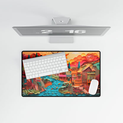 Magical Beach Quill: Vibrant Paper Art of Tropical Paradise - Desk Mat