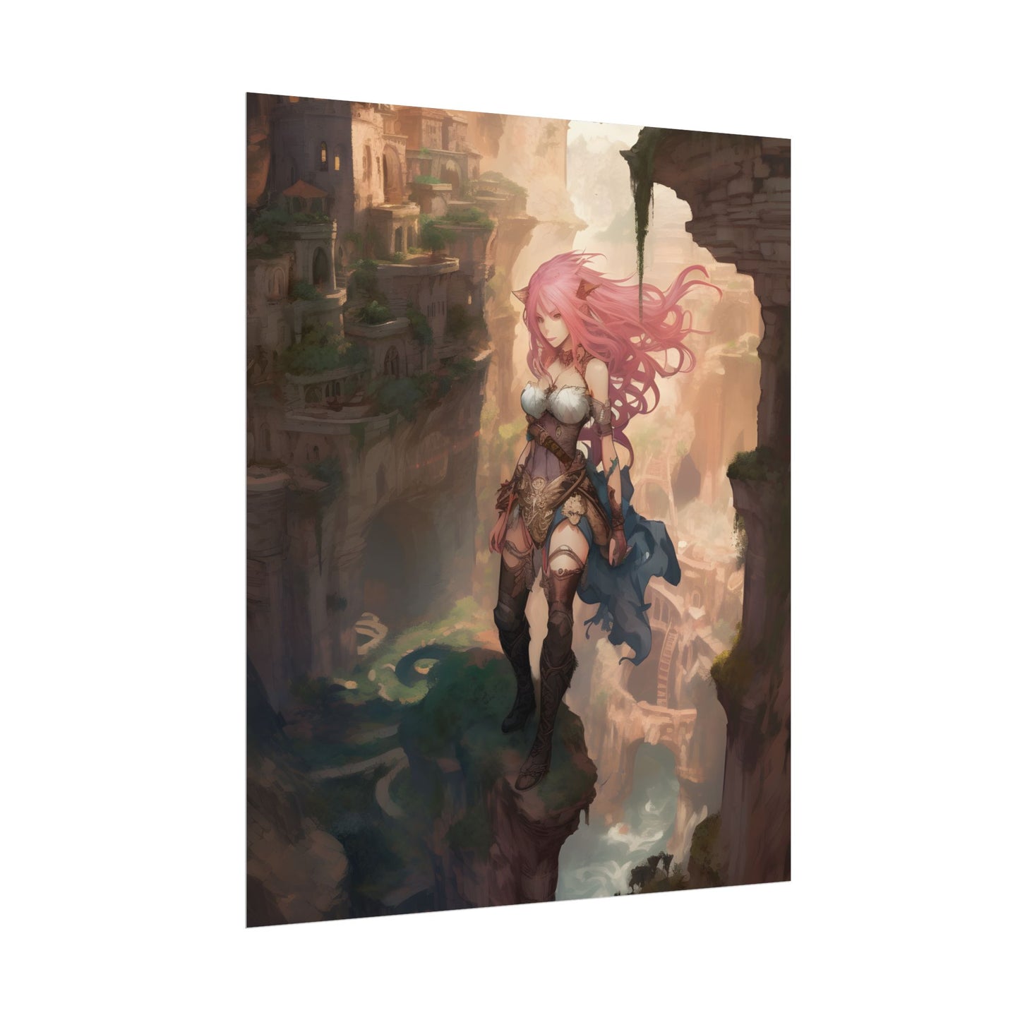 Dramatic Birds Eye View: Anime-Style Bird in Flight - Poster