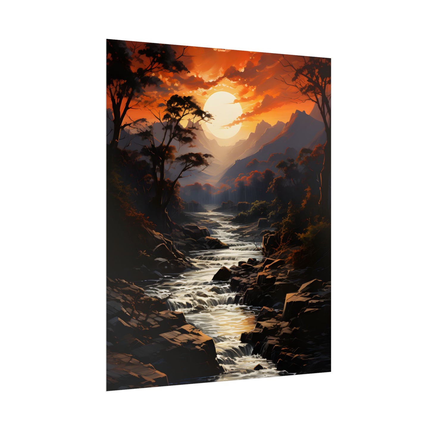 Breathtaking Waterfall: Impressionist Oil Painting in Serene Atmosphere - Poster