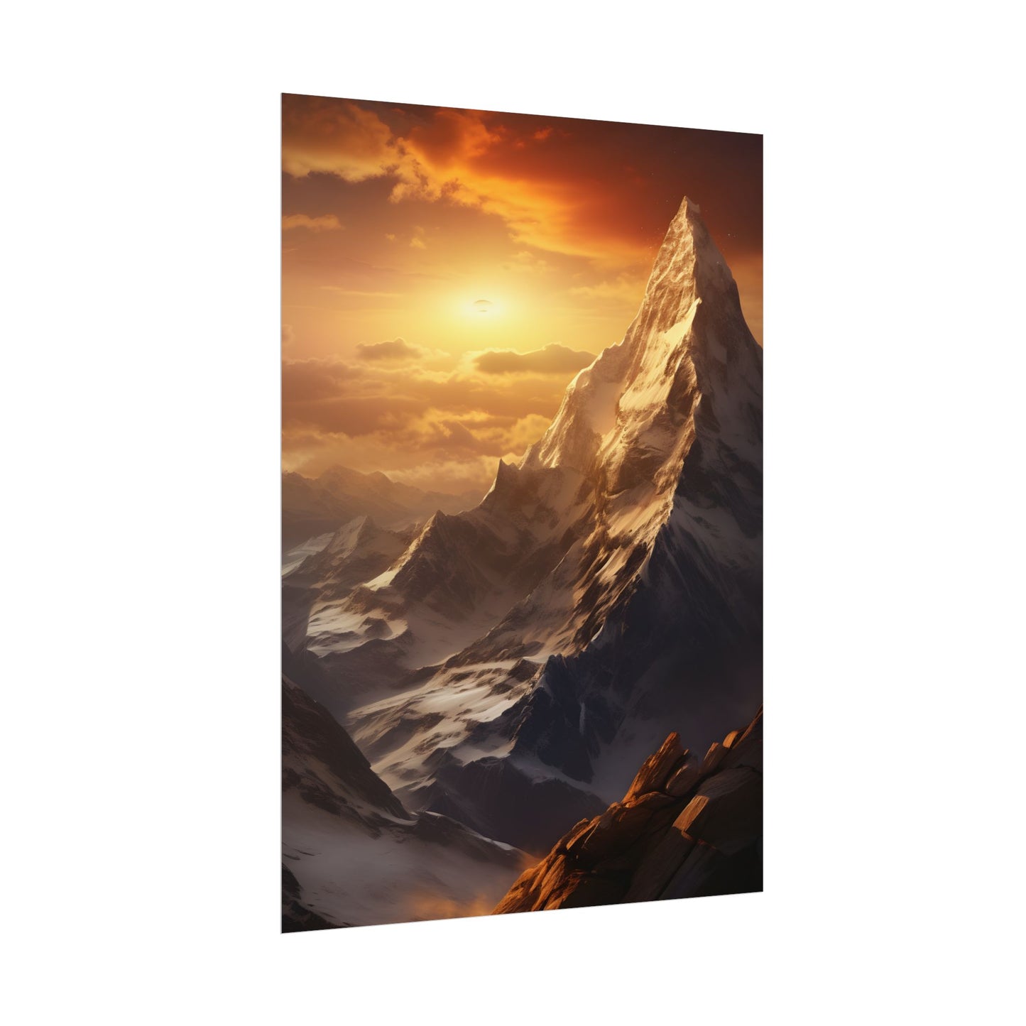 Majestic Mountain Summit: Epic Sunrise View - Nature Landscape Art - Poster